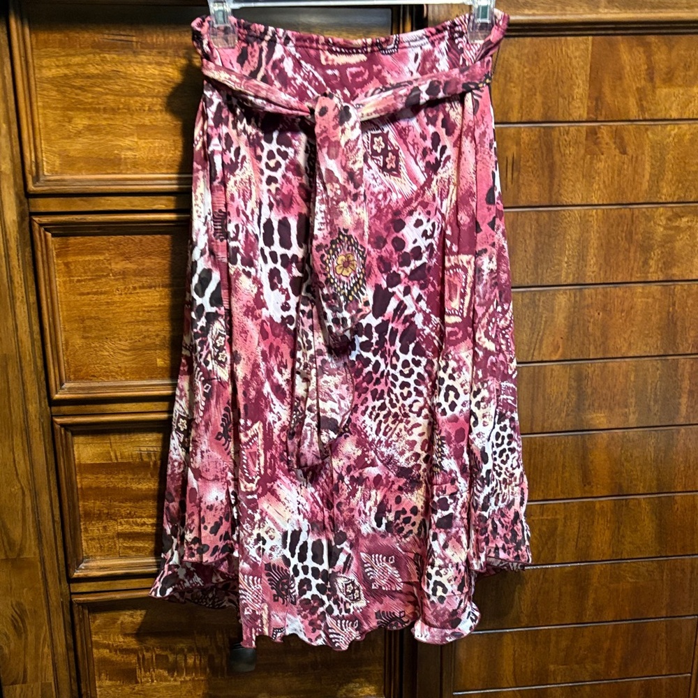 Ninety Pink and Black Leopard Abstract Patterned Skater Skirt